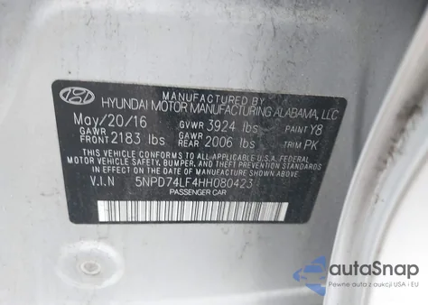 2017 Hyundai Elantra Se from USA, damaged, VIN 5NPD74LF4HH080423